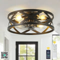 20 Inch Black Industrial Ceiling Fan with Light and Remote, 6-Speed DC Motor Bladeless Ceiling Flush Mount & Downrod Options