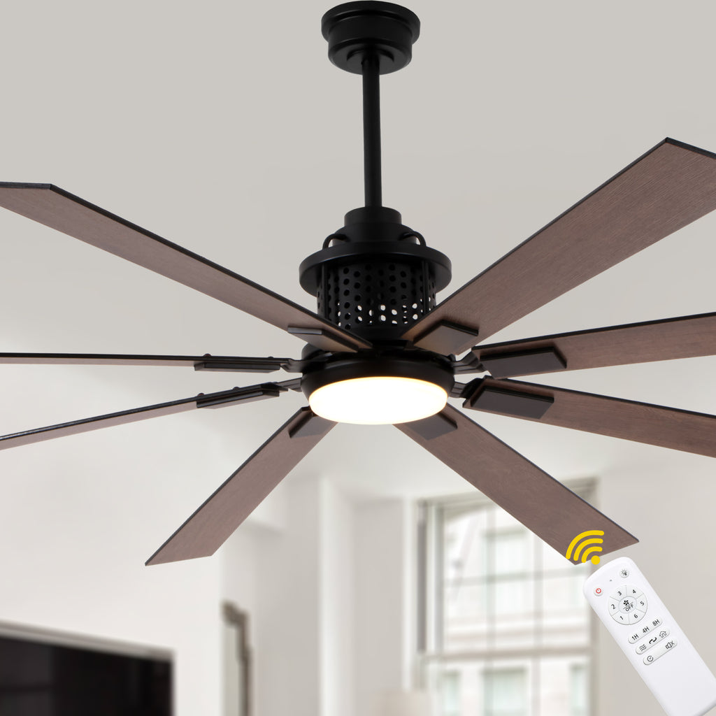 80 Inch Black Industrial Extra Large Ceiling Fan with LED Light and Remote, 6 Speeds DC Motor Reversible Ceiling Fan for Large Room