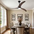 52 Inch Modern Farmhouse Matte Black Solid Wood Blade Ceiling Fan with Lights & Remote Control, 6 Speed DC Motor Reversible Ceiling Fan
