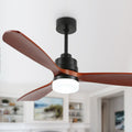52 Inch Modern Farmhouse 3 Wooden Blades Ceiling Fan with Dimmable LED Light and Remote, 6 Speeds DC Motor Reversible Ceiling Fan for Living Room