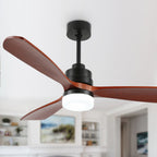 52 Inch Modern Farmhouse 3 Wooden Blades Ceiling Fan with Dimmable LED Light and Remote, 6 Speeds DC Motor Reversible Ceiling Fan for Living Room