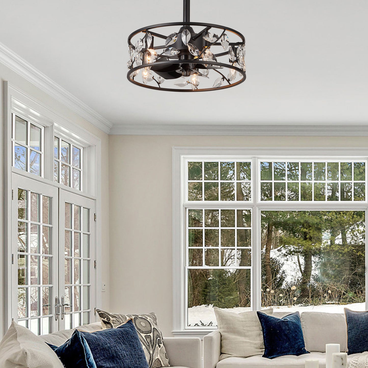 GED003-18" Modern Crystal Reversible Ceiling Fan Dimmable with Remote and Light Kit Included