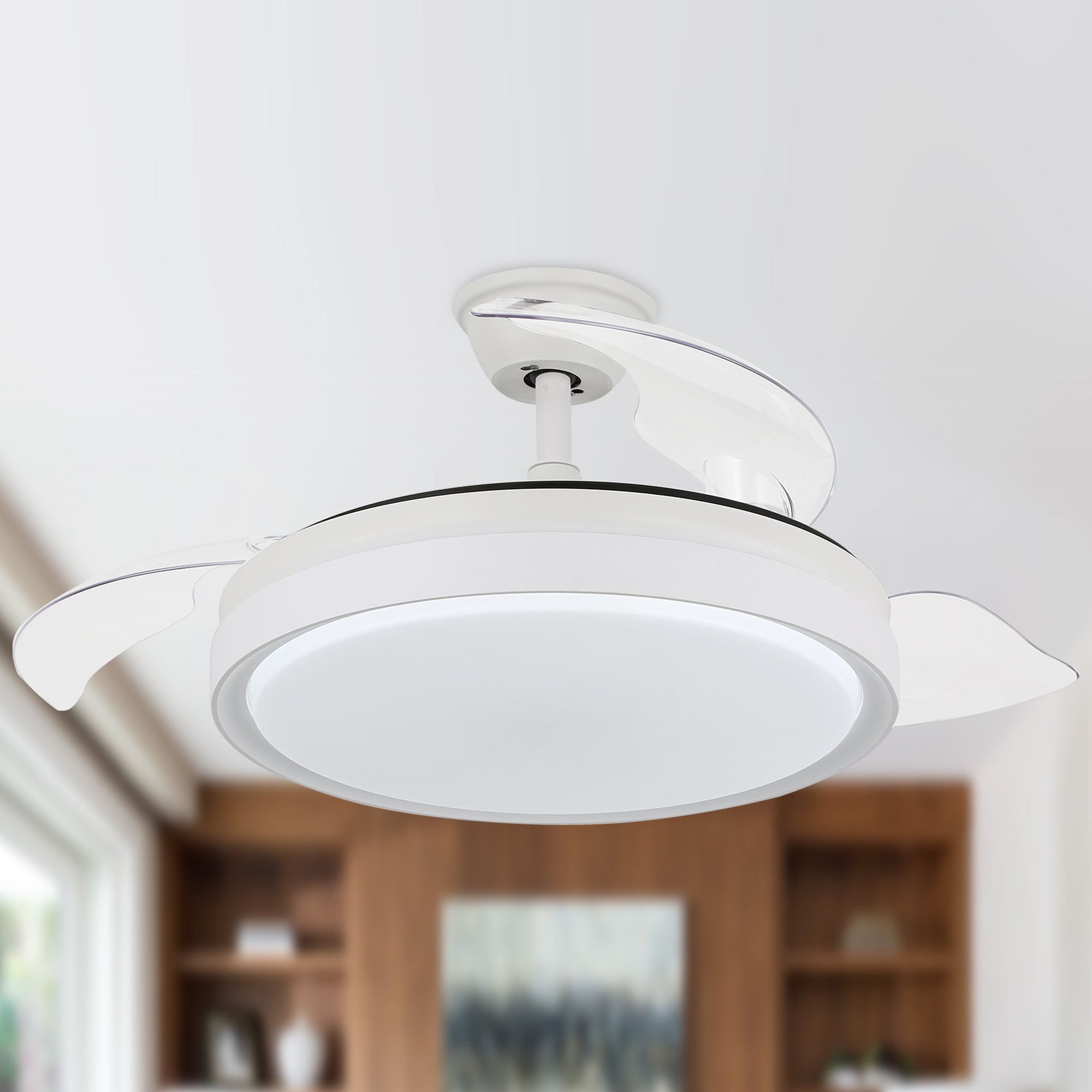 DC4205-BellaDepot 42" Black/Gold/White Finish Retractable Ceiling Fan with Remote and LED Light Kit Included, CCT Dimmable Ceiling Fan