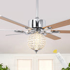 65 Inch Modern Luxury Crystal Ceiling Fan with LED Lights and Remote Control, 6 Speeds Reversible Chrome Large Ceiling Fan