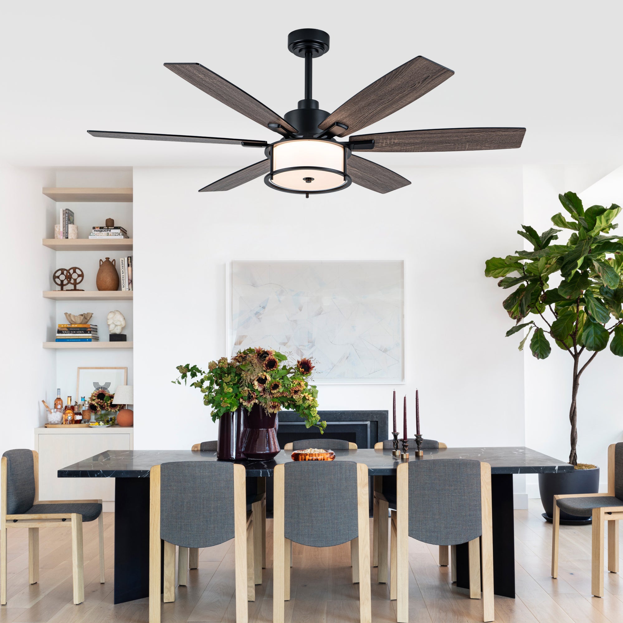 60 Inch Black Farmhouse Large Ceiling Fan with Dimmable 3CCT LED Light and Remote, 6 Speeds DC Motor Reversible Ceiling Fan for Large Rooms