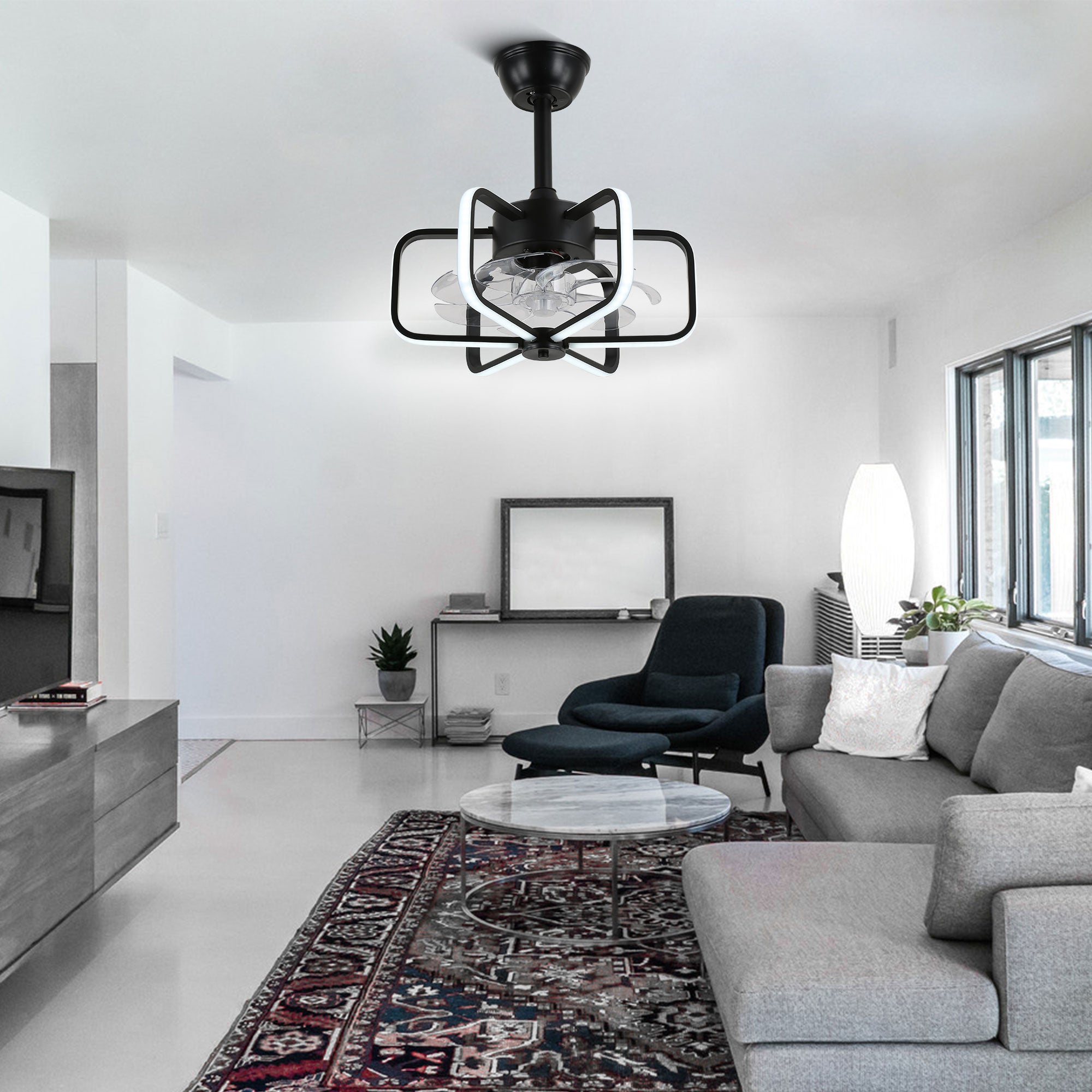 DC1815-BellaDepot 17.7" Modern Reversible Ceiling Fan with Remote and Dimmable LED Light Kit Included