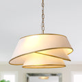 4-Light Mid Century Modern Drum Chandelier, Three-Tier Gold Chandelier with Fabric Shades, Modern Drum Light Fixtures for Dining Room