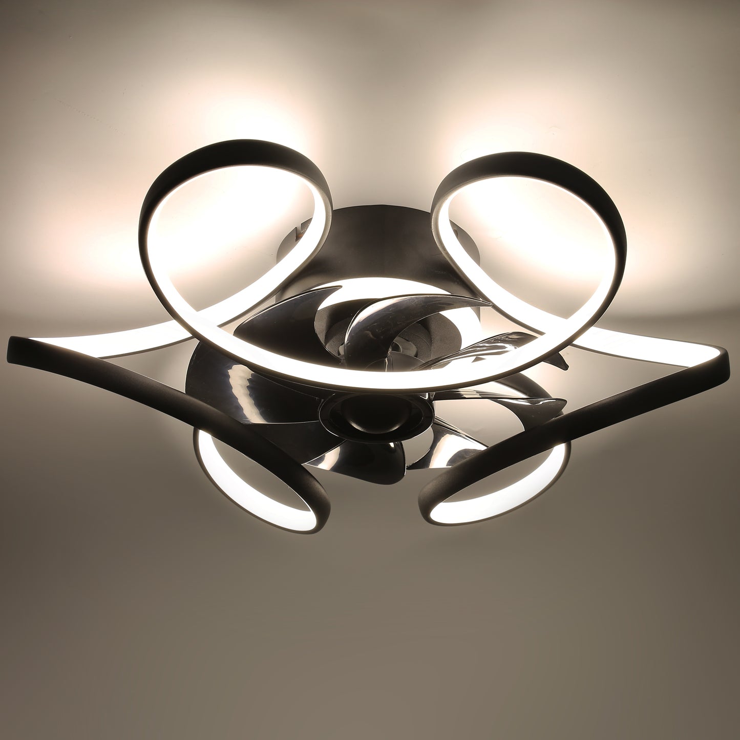 DC2203- 22" Black/Gold/Brown Low Profile Flush Mounted Ceiling Fan, with LED Light Kit Included and Remote