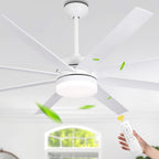 65 Inch Modern White Extra Large Ceiling Fan with LED Light and Remote, 6 Speeds DC Motor Reversible Ceiling Fan for Large Rooms