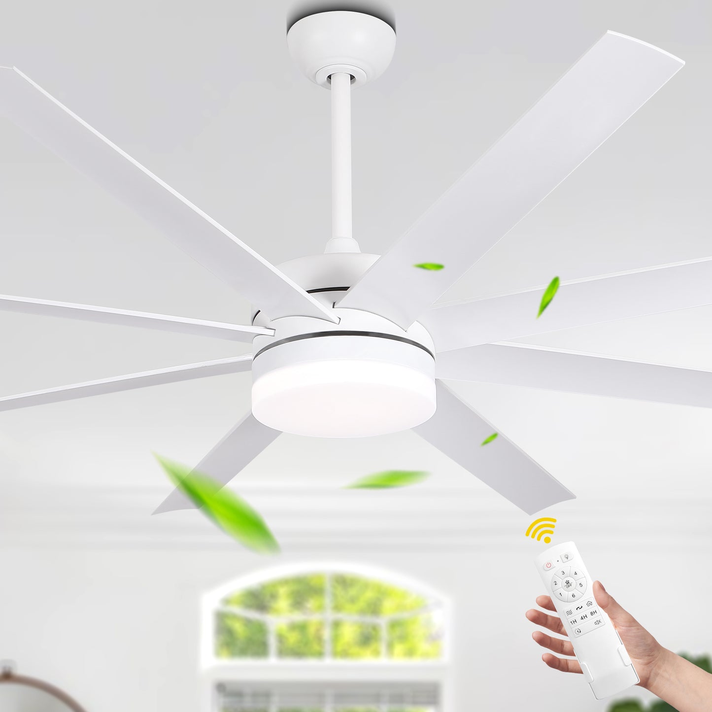 DC6505GED-65" 8 Blades Simple Modern Reversible Ceiling Fan with Remote and LED Light Kit Included, 6-speed Dimmable Ceiling Fan