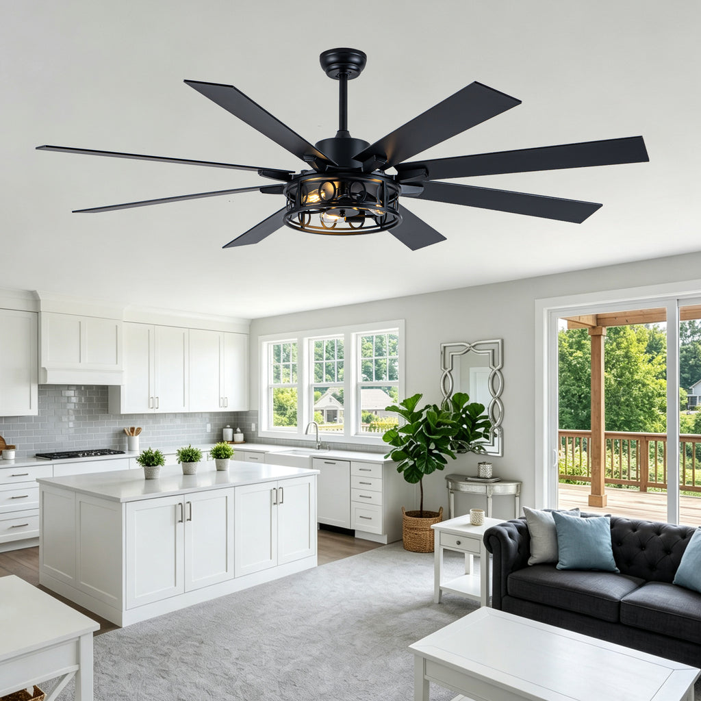Farmhouse 72 Inch Caged Down Rods Ceiling Fan with Light Reversible Quiet DC Motor 6-Speed Ceiling Fan with Light Retro Remote Control Timming Ceiling Fan with Light Suit for Living Room, Bedroom, Kitchen
