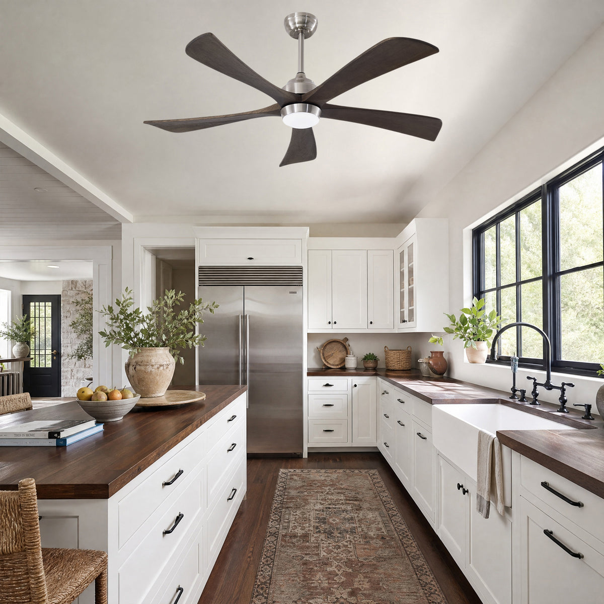 52 Inch Modern Farmhouse Solid Wood 3 Blade Ceiling Fan with Lights & Remote Control, 6 Speed DC Motor Reversible Ceiling Fan
