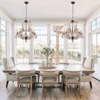 5 - Light Distressed Wood French Country Vintage Chandelier with Adjustable Height,  25" Farmhouse Chandelier for Dining Room