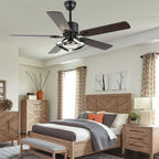 52 Inch Black/Chrome Modern Ceiling Fan with Led Light and Remote Control, 6 Speeds DC Motor Reversible Ceiling Fan for Living Room
