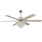 DC6502-BellaDepot 65" Black/Silver Finish Metal Crystal Wooden Reversible Ceiling Fan with Remote and 3 Lights, Large Size Ceiling Fan
