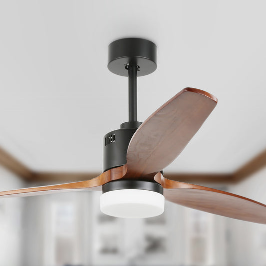 DC5206-52" Popular Large Size 3 Wooden Blades Reversible Ceiling Fan, with Remote and LED Light Kit, DC Motor, 6 Speeds