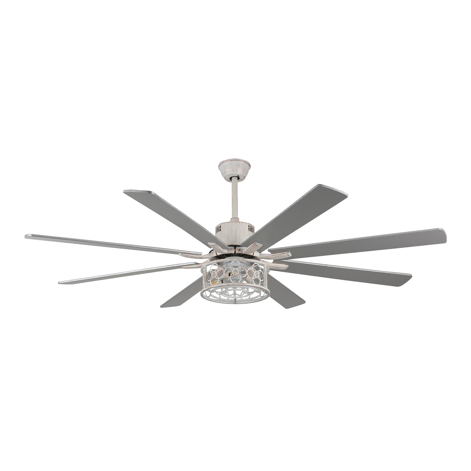 72 Inch 8-Blade Black/White Farmhouse Ceiling Fan with Lights and Remote, 6 Speeds DC Motor Reversible Extra Large Caged Ceiling Fan