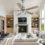 52 Inch Black/Chrome Modern Ceiling Fan with Led Light and Remote Control, 6 Speeds DC Motor Reversible Ceiling Fan for Living Room