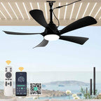 42 Inch Black 5-Blade Modern Smart Outdoor Ceiling Fan with Dimmable LED Lights, 6 Speeds Plug In Waterproof Ceiling Fans for Patios