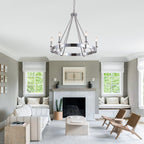 6 - Light Chrome Farmhouse Wagon Wheel Chandelier,  28 Inch Industrial Rustic Vintage Round Kitchen Island Pendant Light for Dining Room