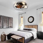 20 Inch Farmhouse Industrial Flush Mount Ceiling Fan with Lights and Remote, 6 Speeds DC Motor Bladeless Caged Ceiling Fan for Bedroom