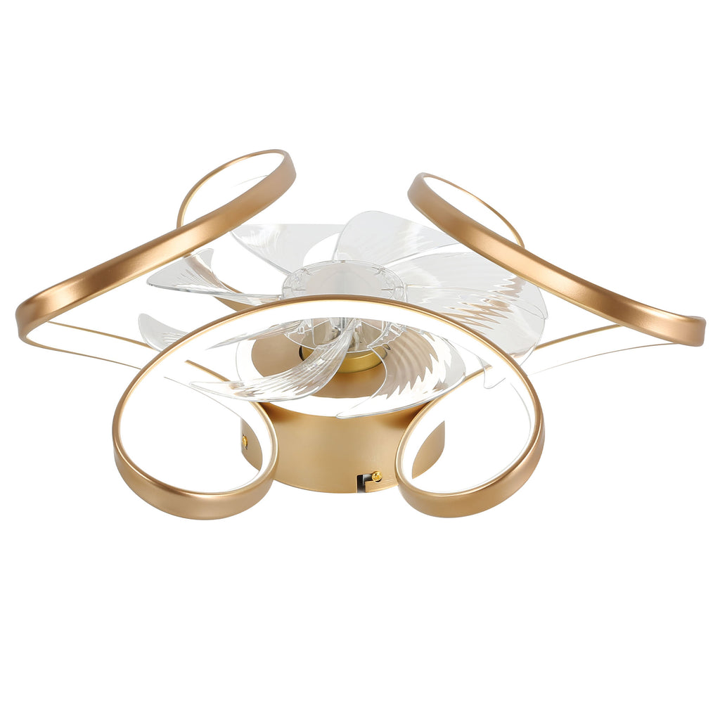 22 Inch Modern Smart Flush Mount Ceiling Fan with LED Lights and Remote, 6 Speeds DC Motor Bladeless Ceiling Fan for Low Profile