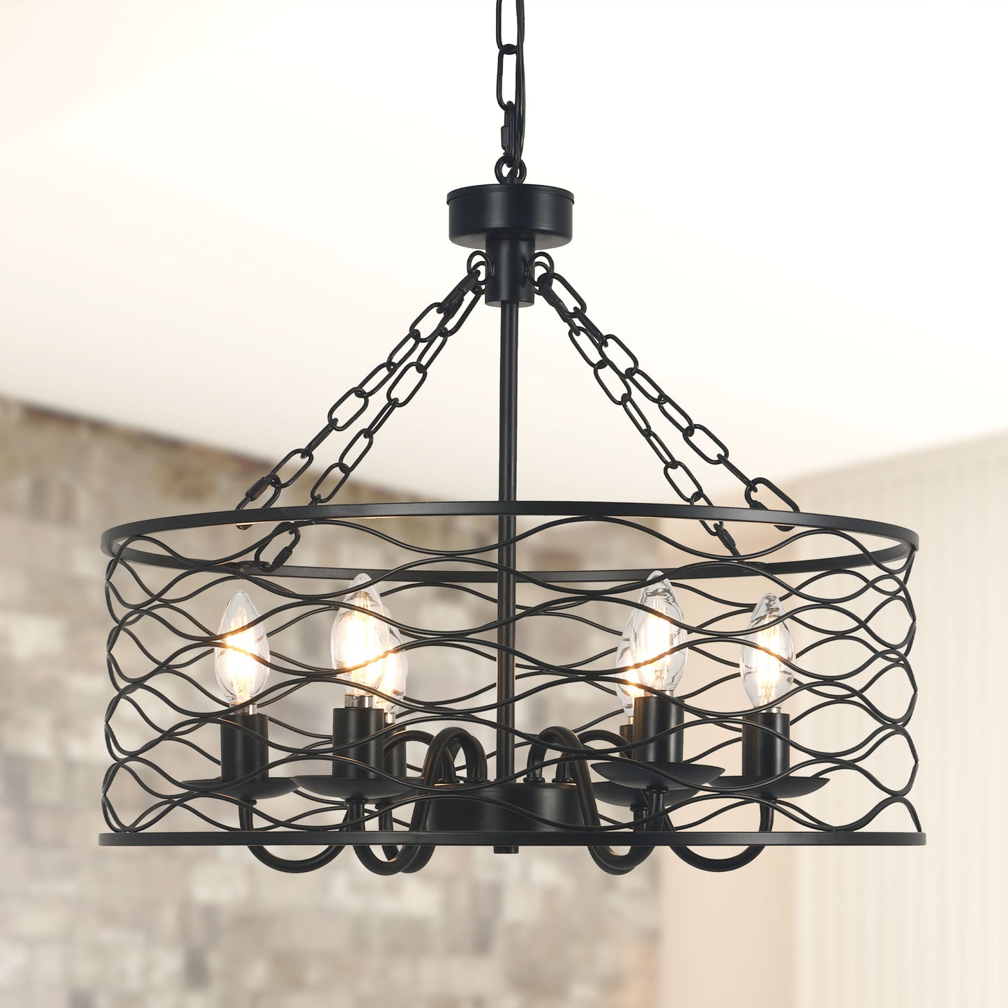 FC4081-Industrial Modern Design Metal Caged Chandelier, Geometric Pendant Light, with Light Kit and Adjustable Chain