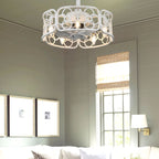 18 Inch Farmhouse Distressed White Caged Ceiling Fan with Lights and Remote, 8-Blade Reversible Bladeless Fandelier Ceiling Fan