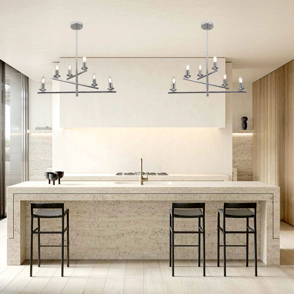 6 Lights Black/Chrome Finish Linear Industrial Chandelier, DIY Shape Linear Chandelier Dining Room Pendant Light