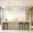 6 Lights Black/Chrome Finish Linear Industrial Chandelier, DIY Shape Linear Chandelier Dining Room Pendant Light