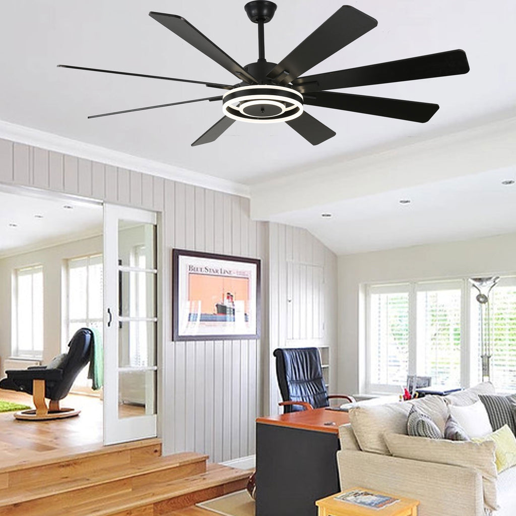 72 Inch Black/Gold/Chrome 8-Blade Modern Extra Large Ceiling Fan with LED Light and Remote, 6 Speeds DC Motor Reversible Ceiling Fan