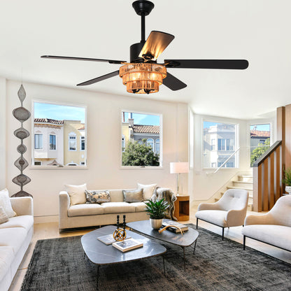 BellaDepot 52" Farmhouse Brown Rattan Caged Ceiling Fan with Remote Control, 5 Blades Standard Ceiling Fan with Lights - DC5221