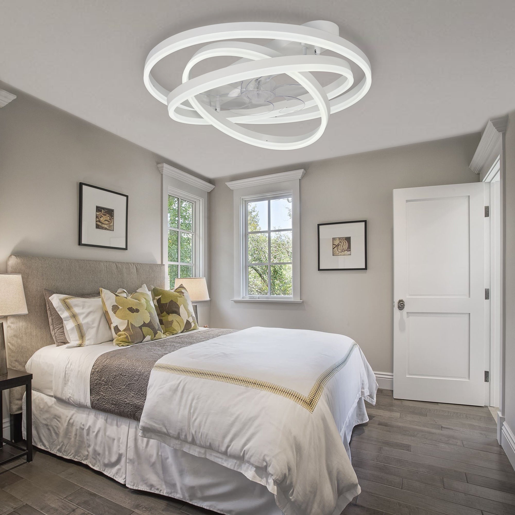 DC2401-BellaDepot 23.6" Black/Chrome/Brown/White/Nickel Finish DIY Shape Low Profile Reversible Ceiling Fan with Remote Control and LED Light Kit Included