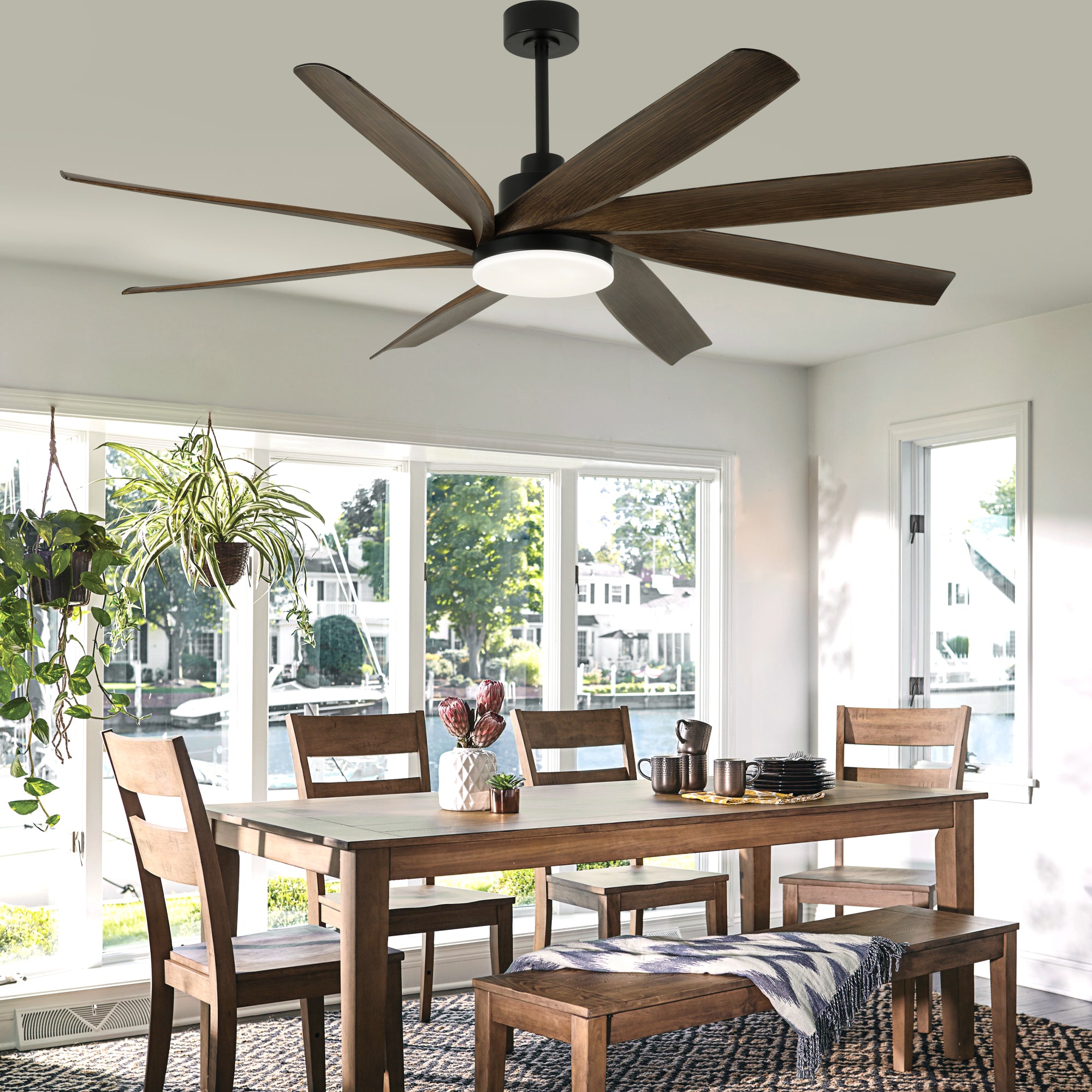 72 Inch Modern Ceiling Fan with LED Light and Remote Control, 6 Speed Reversible DC Motor Large Room Ceiling Fan for Living Room