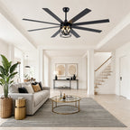 Industrial 72 Inch Large Ceiling Fan with Light Quiet Reversible DC Motor with Remote Control Ceiling Fan Adjustable Downrods Ceiling Fan Suit for Bedroom, Living Room