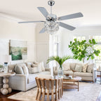 BD2064-BellaDepot 52" Silver Finish Deluxe Crystal Reversible Ceiling Fan with 3 Lights and Remote