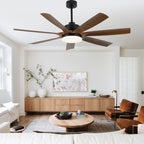 60 Inch 6-Blade Black Farmhouse Large Ceiling Fan with LED Lights and Remote Control, 6 Speeds Reversible Ceiling Fan