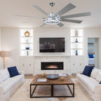 72 Inch Black/Gold/Chrome 8-Blade Modern Extra Large Ceiling Fan with LED Light and Remote, 6 Speeds DC Motor Reversible Ceiling Fan