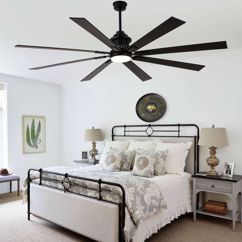 80 Inch Black Industrial Extra Large Ceiling Fan with LED Light and Remote, 6 Speeds DC Motor Reversible Ceiling Fan for Large Room