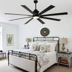 80 Inch Black Industrial Extra Large Ceiling Fan with LED Light and Remote, 6 Speeds DC Motor Reversible Ceiling Fan for Large Room