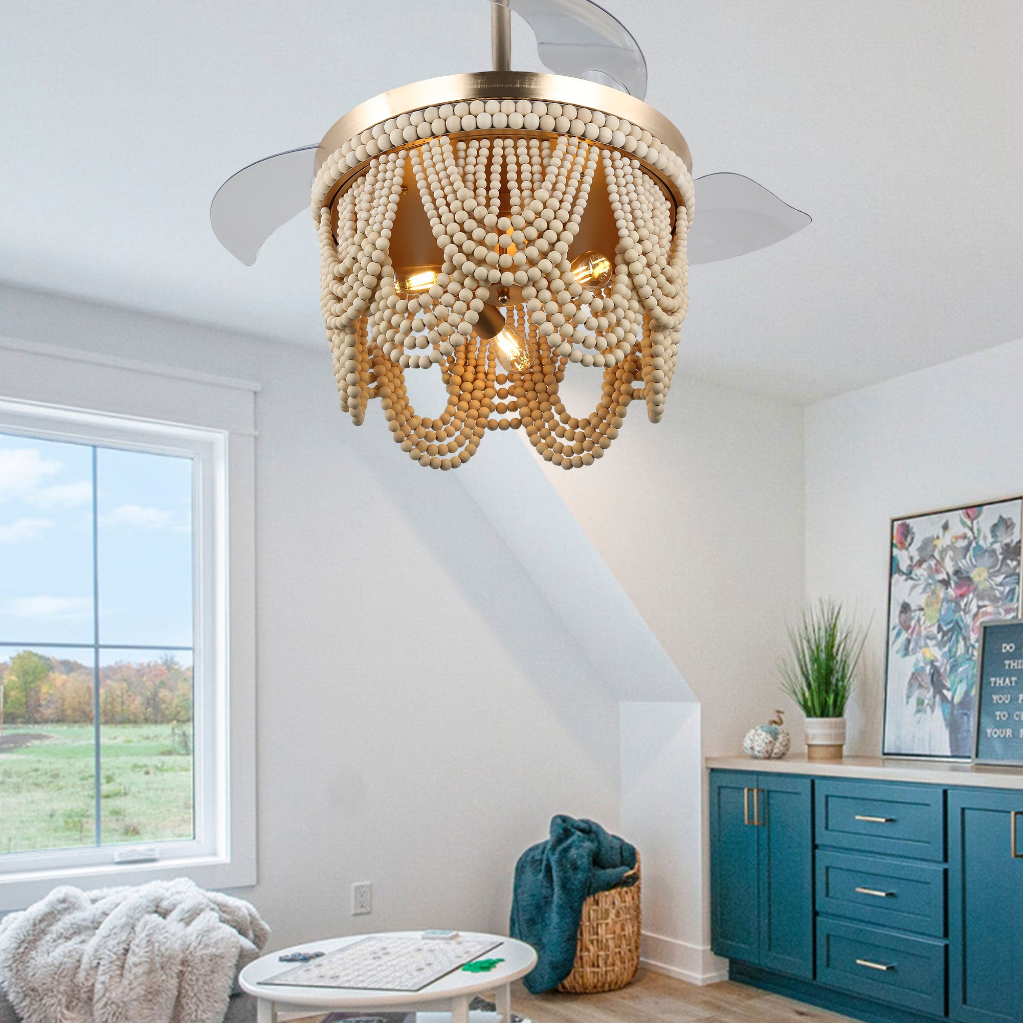 DC4265-BellaDepot 42" Gold/Black/White Retractable Reversible Ceiling Fan with Remote and 3 Lights