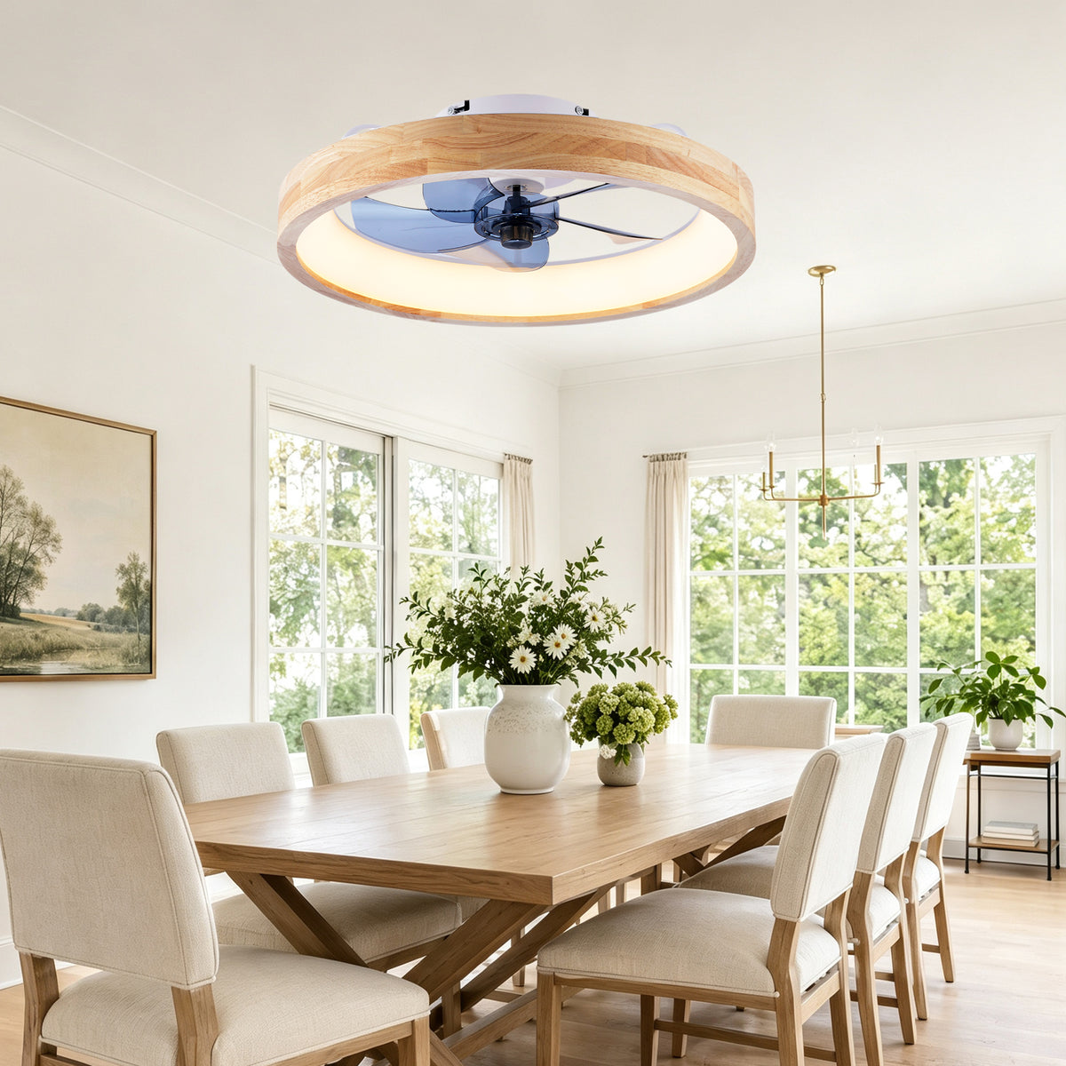 20 Inch Modern Flush Mount Ceiling Fan with LED Light & Remote Control, 6 Speed DC Motor Reversible Ceiling Fan