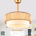 20 Inch Gold Bohemian Drum Ceiling Fan with Lights and Remote, 6 Speeds DC Motor Reversible Bladeless Fandelier Ceiling Fan with Wood Beaded Shade