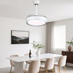 36 Inch Black/Gold/White Modern Smart Retractable Ceiling Fan with LED Light and Remote, 6 Speeds DC Motor Bladeless Ceiling Fan