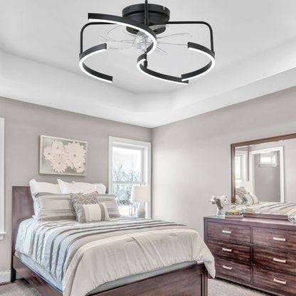 DC2027-20" DIY Shape Modern Flush Mounted Ceiling Fan for Bedroom with Remote and Light Kit Included