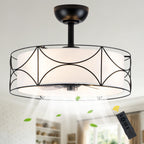 Bohemia Style 20 Inch Caged Retractable Ceiling Fan with Light Quiet Reversible DC Motor 6 Speed Timer Remote Control Ceiling Fan Adjustable Down Rods Ceiling Fan Suit for Kitchen, Bedroom,Living Room