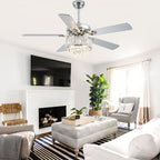 52 Inch Modern Luxury Crystal Ceiling Fan with Light and Remote Control, 6 Speeds DC Motor Chandelier Ceiling Fan for Living Room