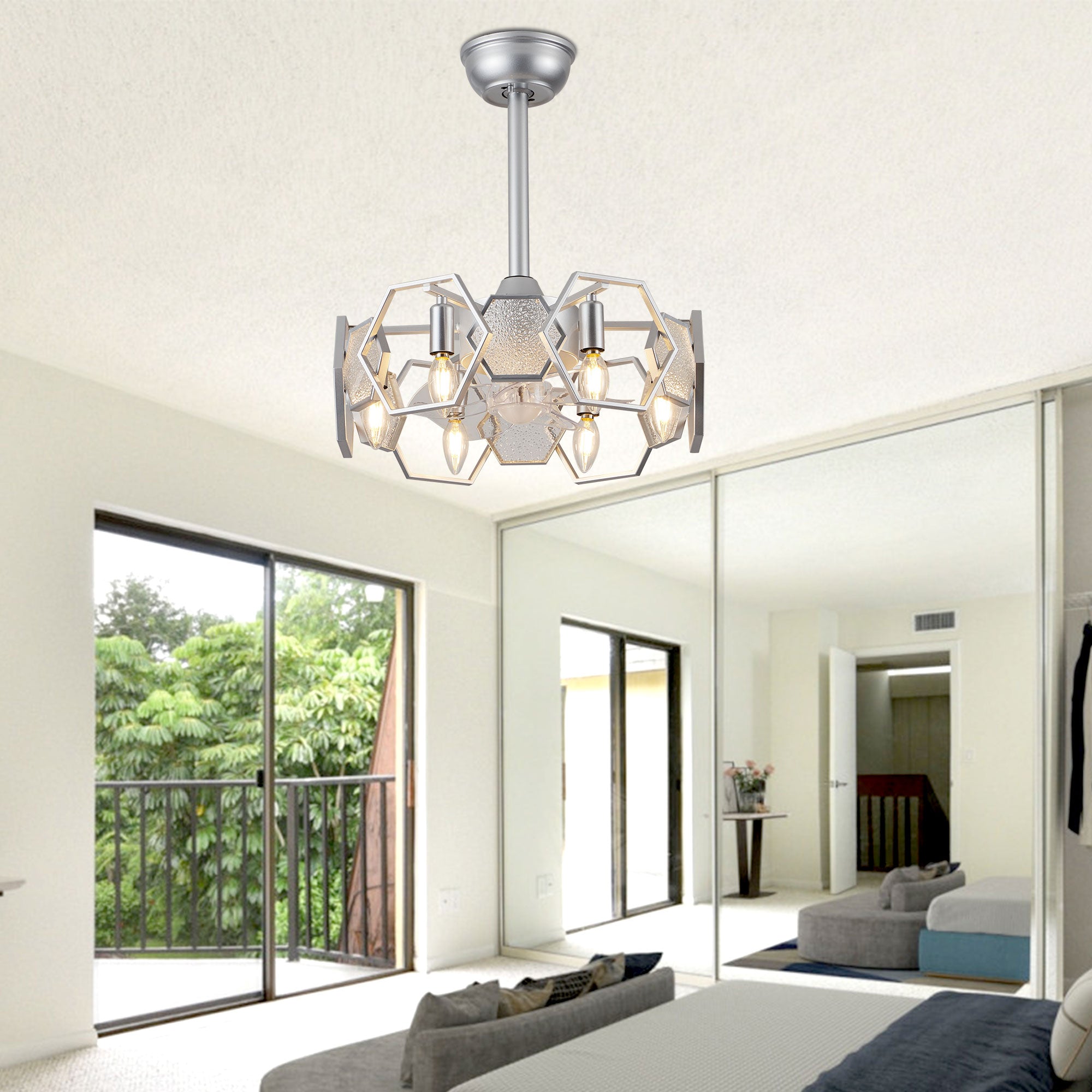 DC1903-BellaDepot 18.9" Gold/Black/Silver Finish Geometric Reversible Ceiling Fan with 6 Lights and Remote