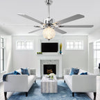 65 Inch Modern Luxury Crystal Ceiling Fan with LED Lights and Remote Control, 6 Speeds Reversible Chrome Large Ceiling Fan
