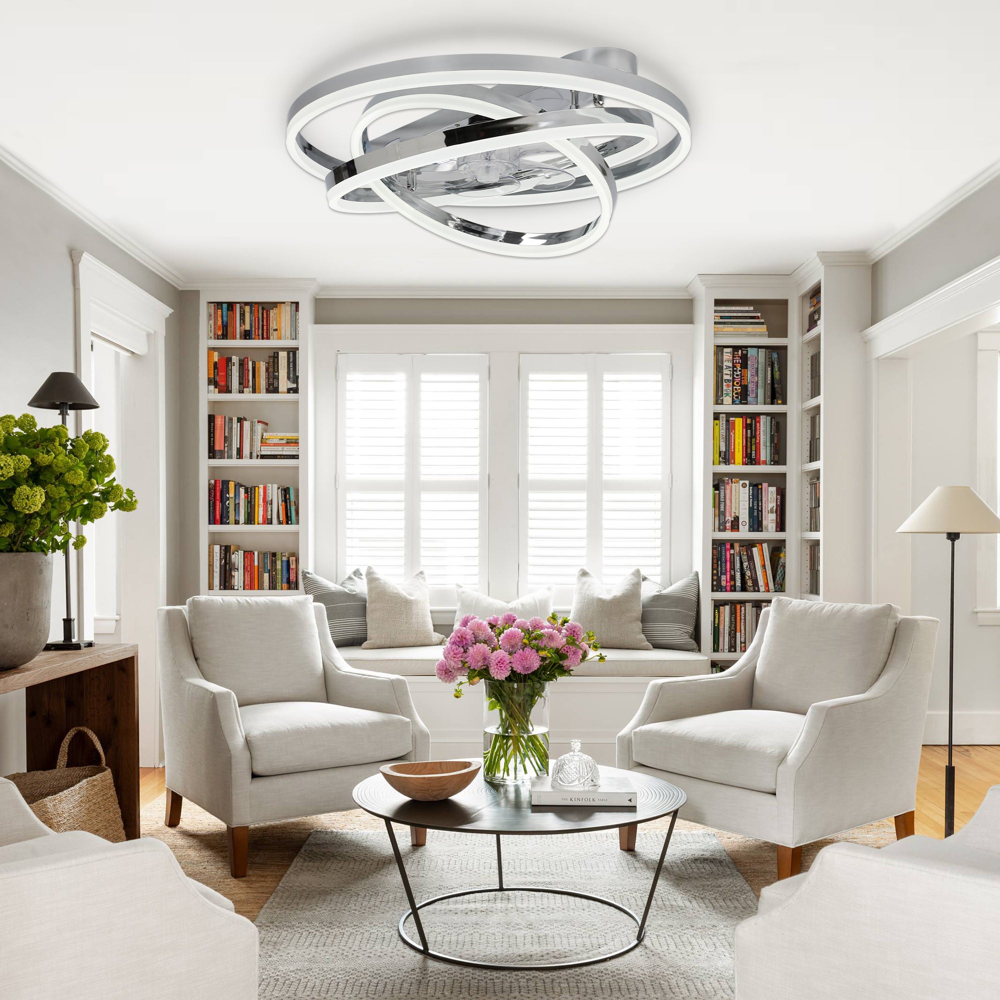 DC2401-BellaDepot 23.6" Black/Chrome/Brown/White/Nickel Finish DIY Shape Low Profile Reversible Ceiling Fan with Remote Control and LED Light Kit Included